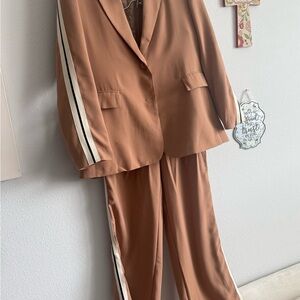 Elegant Tan Pantsuit with Striped Accents